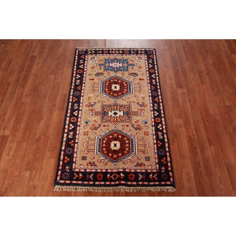Geometric Khotan Indian Foyer Rug Handmade Wool Carpet - 2'10"x 5'0"