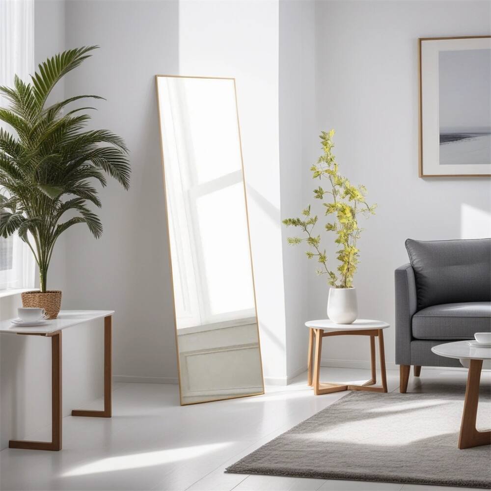 Floor Standing Mirror,Wall Mirror with Stand Aluminum Alloy Thin Frame