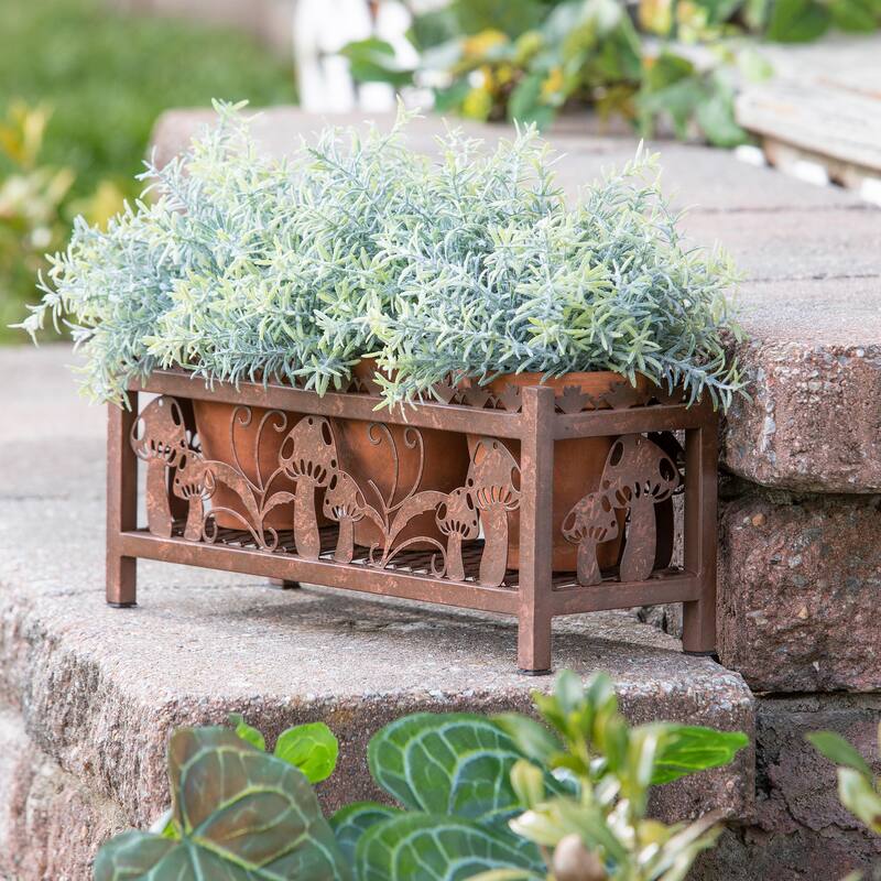 13" Rustic Finish Laser Cut Mushroom Planter