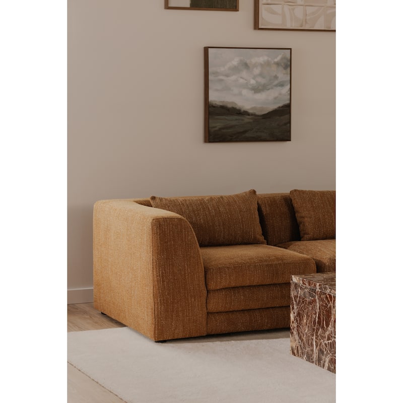 NADAAL STUDIOS Lucien Corner Chair, Feather-Topped Cushion with Kiln-Dried Solid Wood Frame, Amber Glow