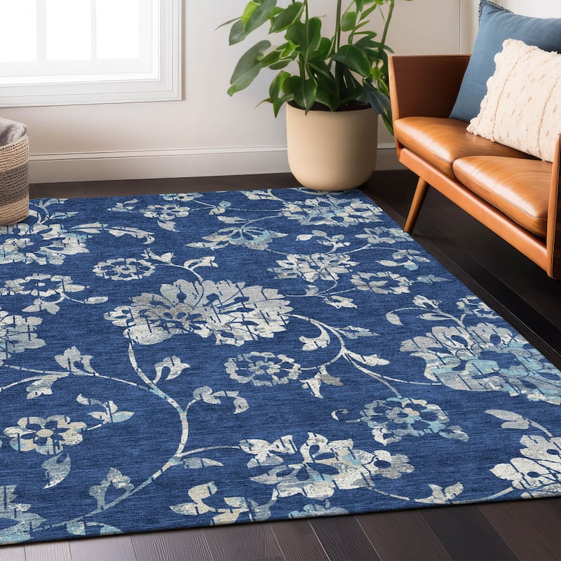 Machine Washable Indoor/ Outdoor Chantille Modern Floral Rug