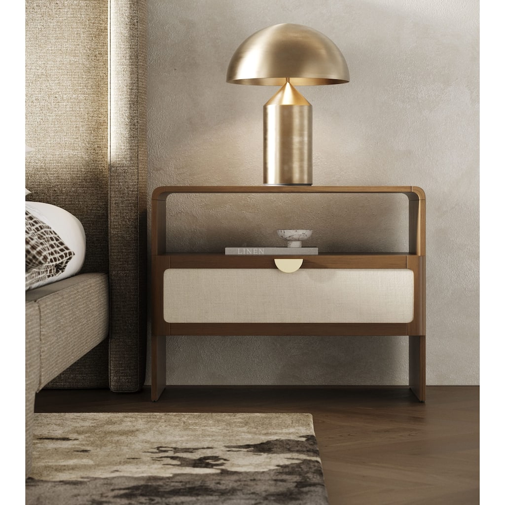 Modrest Emilio Modern Natural Burlap & Walnut Nightstand