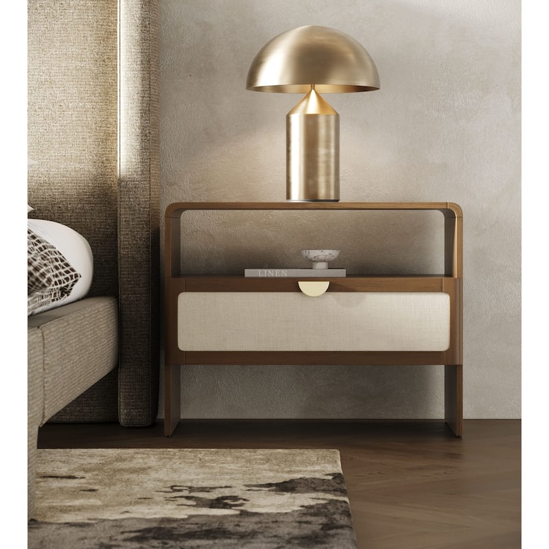 Modrest Emilio Modern Natural Burlap & Walnut Nightstand