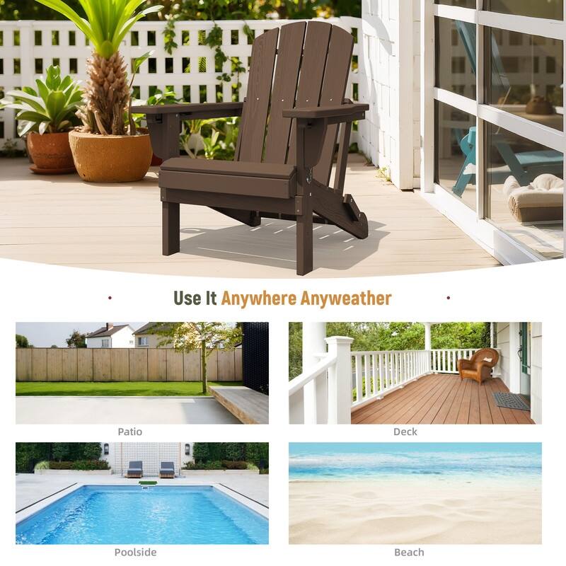 3-Position Reclining Folding Outdoor Chair – PE Wood Grain, Weather-Resistant