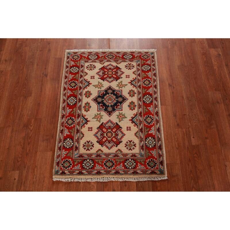 Geometric Kazak Oriental Foyer Rug Handmade Wool Carpet - 2'0"x 3'0"
