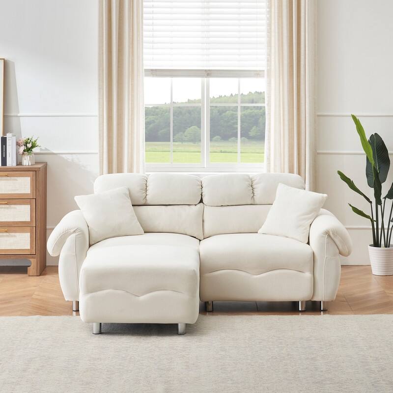Cloud Velvet Multiple Styles with Footrest - Beige - Two-Seater Sofa + Footstool