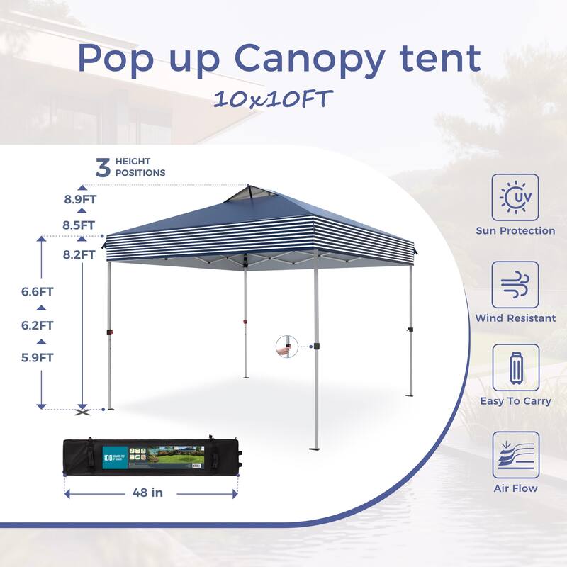 10x10 Pop-up Canopy Portable Lightweight FoldingTent, Adjustable Height Instant Gazebo Canopy with Wheeled Bag
