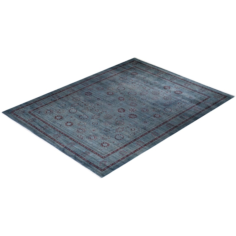 Overton Hand Knotted Wool Vintage Inspired Modern Contemporary Overdyed Gray Area Rug - 9' 1" x 12' 3"