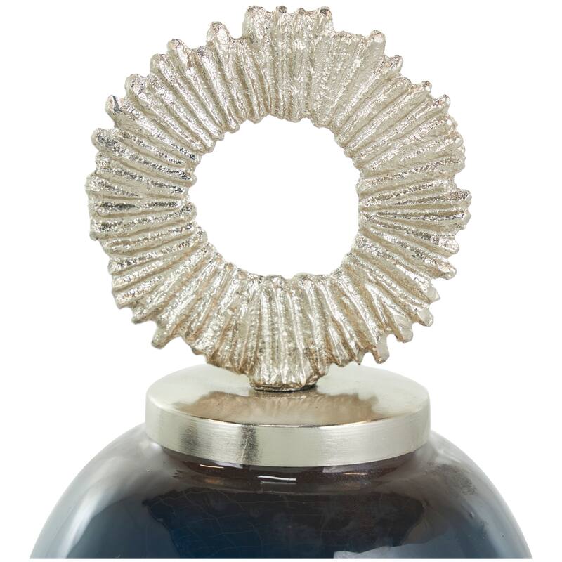 White or Blue Metal Decorative Jars with Ring Handles (Set of 2)
