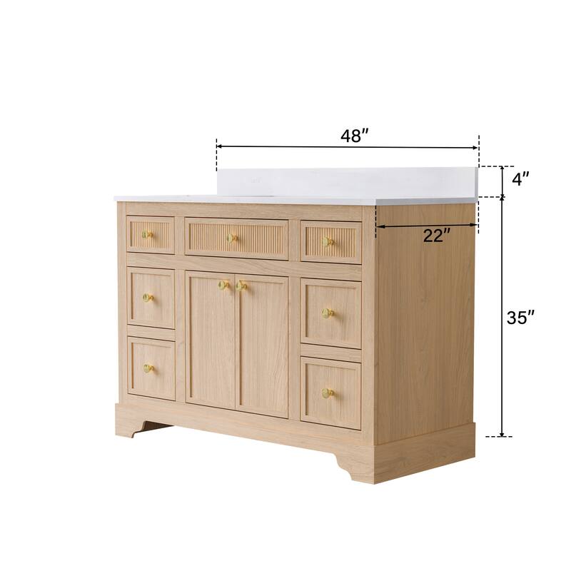 35''H Bath Solid Wood Vanity with Stain-resistant Carrera White Quartz Top And Single Sink