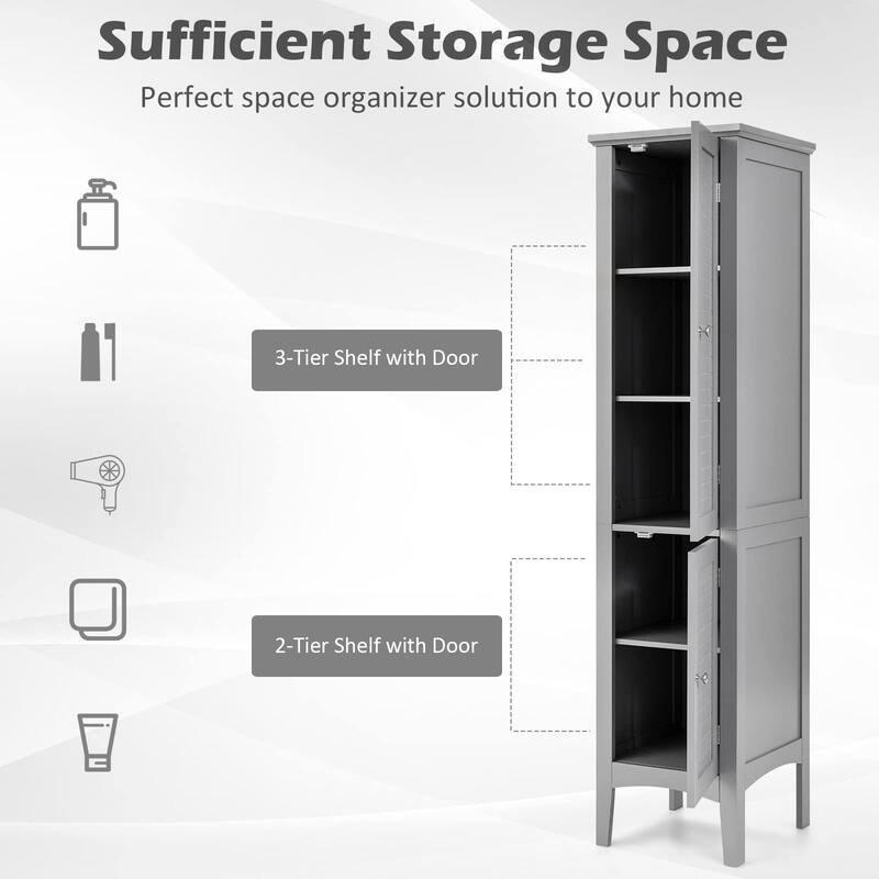 Storage Cabinet Bathroom High Cabinet with 5 Tier Storage Shelves ...