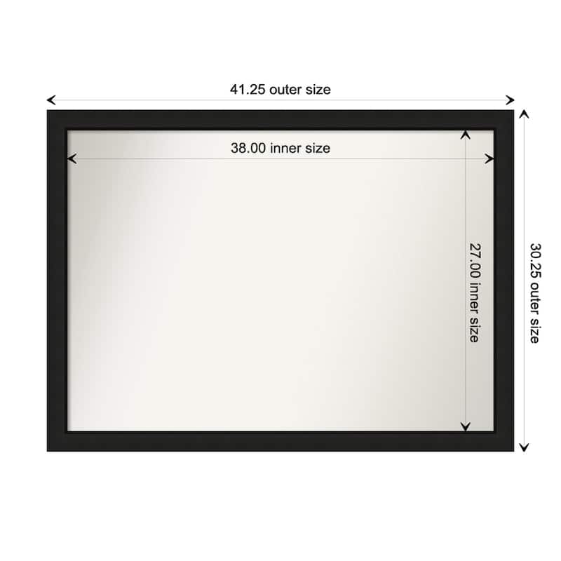 Midnight Black Narrow Framed Non-Beveled Custom Wall Mirror, Bathroom Vanity Mirror - Outer Size: 41.25 x 30.25