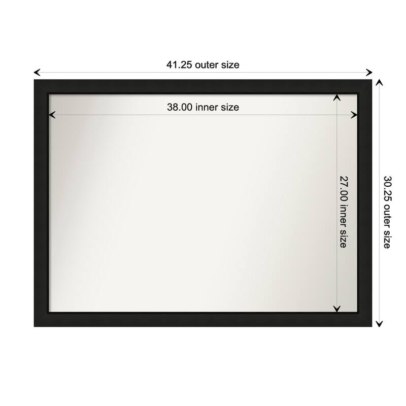 Midnight Black Narrow Non-Beveled Wood Framed Bathroom Vanity Wall Mirror - Midnight Black Narrow - Glass Size 38x27