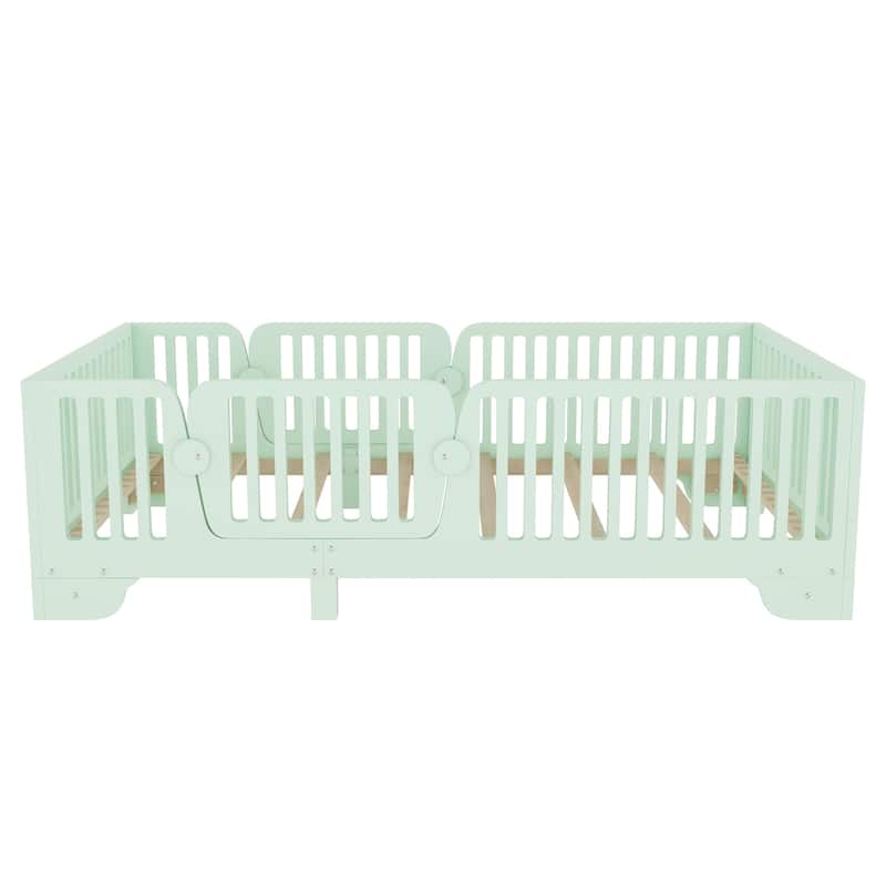 Kids Floor Bed with Safety Fence and Removable Door for Boys Girls