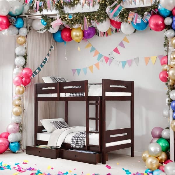 slide 2 of 5, Elegant Twin over Twin Bunk Bed Bunk Bed Espresso