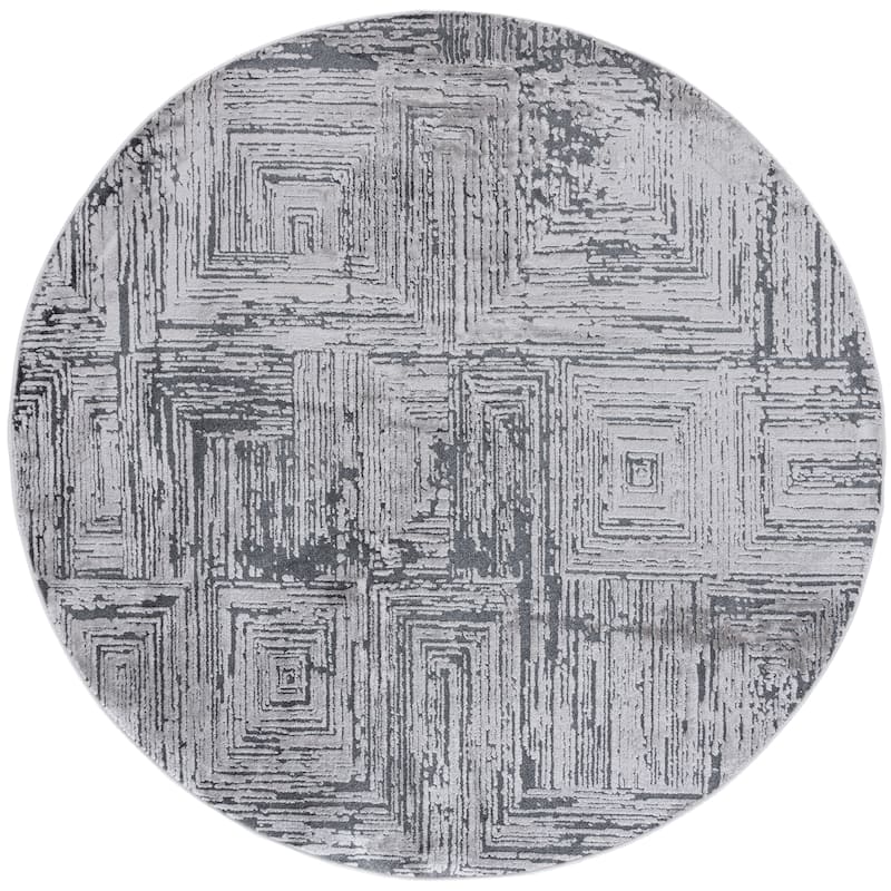 SAFAVIEH Whisper Inez Modern Abstract Rug - 6'7" Round - Grey/Dark Grey