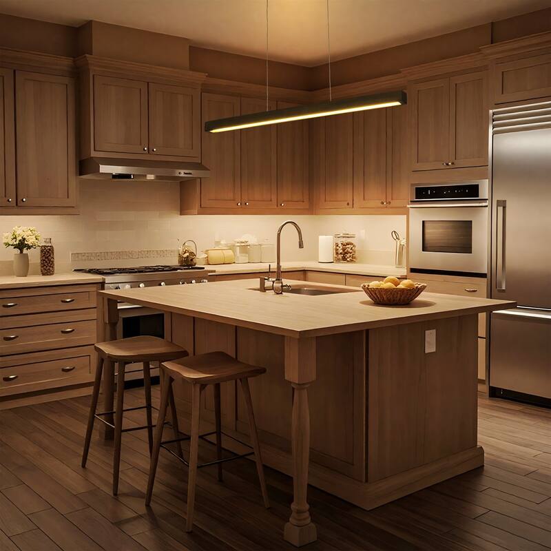 25-Watt Modern Brown Long Linear Walnut Wood Integrated LED Island Chandelier for Kitchen, Dining Room