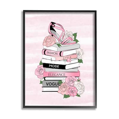 Stupell Fashion Style Elegance Phrases Glamourous Flowered Bookstack Framed Giclee Art Design By Martina Pavlova