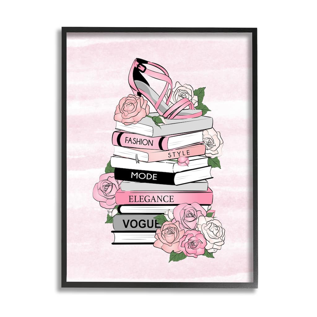 Stupell Fashion Style Elegance Phrases Glamourous Flowered Bookstack Framed Giclee Art Design By Martina Pavlova