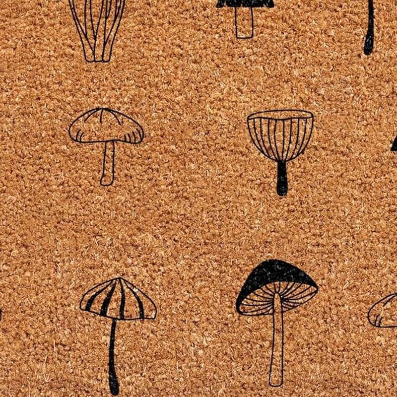 HomeRoots 17" X 29" Brown And Black Mushrooms Hello Outdoor Coir Door Mat - 17.00' X '29.00