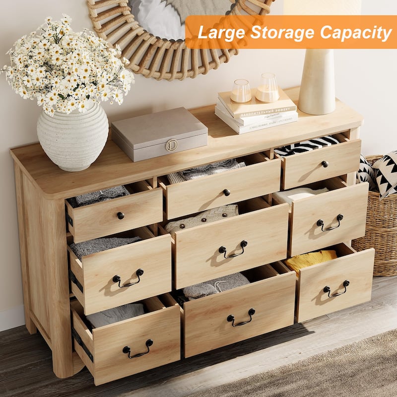 WAMPAT 53.5'' Wide Farmhouse White Dresser TV Stand with Curved Edge Design and Wide Chests of Drawers