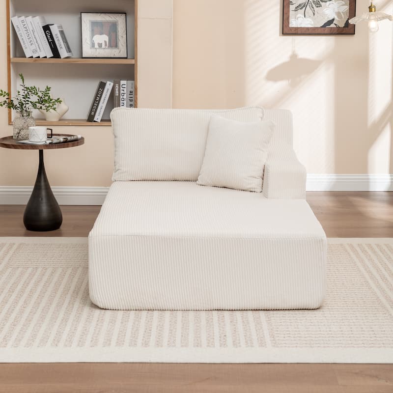 Oversized Chaise Lounge Chair, Upholstered Sofa Bed for Living Room, Corduroy Sleeper Couch Comfy Recliner Bedroom Reading Seat