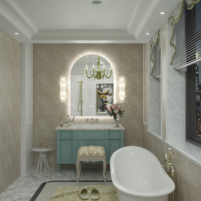 UL Certified Arched LED Anti-fog Tempered Glass Wall Bathroom Vanity Mirror