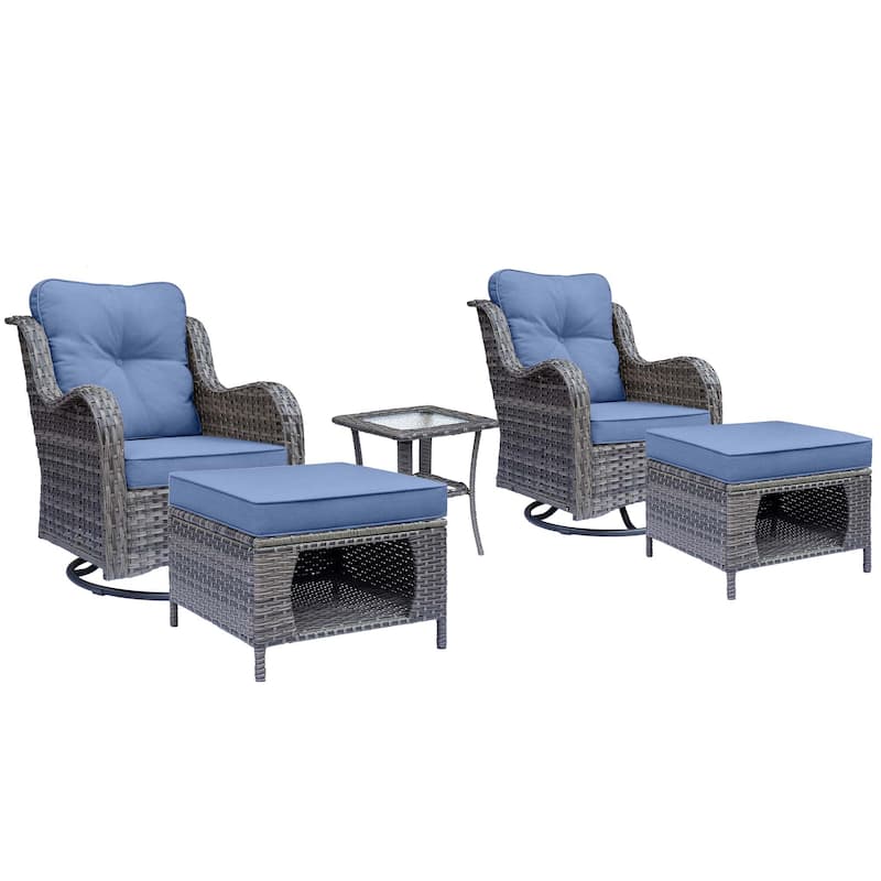 5 Piece Patio Furniture Set-Wicker Patio Swivel Chair Set with Ottoman