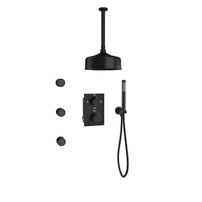 Thermostatic 3-Spray 8 in. Ceiling Mount Fixed and Handheld Dual Shower Head 2.5 GPM with 3-Body Jet