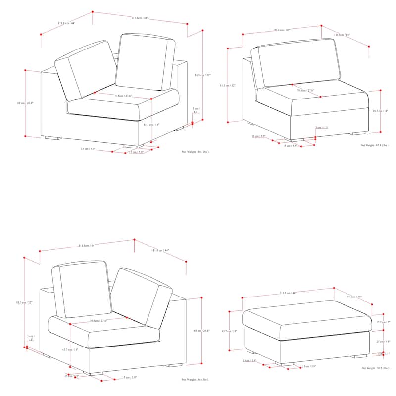 WYNDENHALL Marlee 3-Seater Modular Sofa and Ottoman Set in Velvety Chenille Performance Fabric