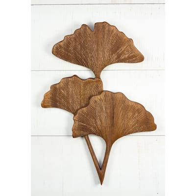 12" Hand Carved Wooden Ginkgo Leaf Wall Panel Nature-Inspired Botanical Wall Art, Rustic Home Decor