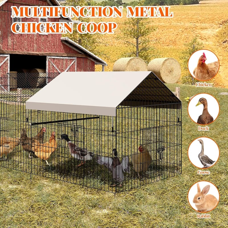 Metal Chicken Coop, Chicken Run for Yard with Cover for Outside Rabbit Duck Hen