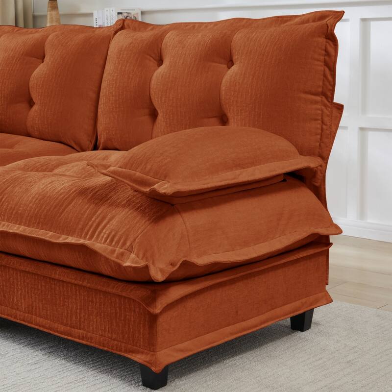 107.8" Chenille Sectional Sofa with Movable Ottoman