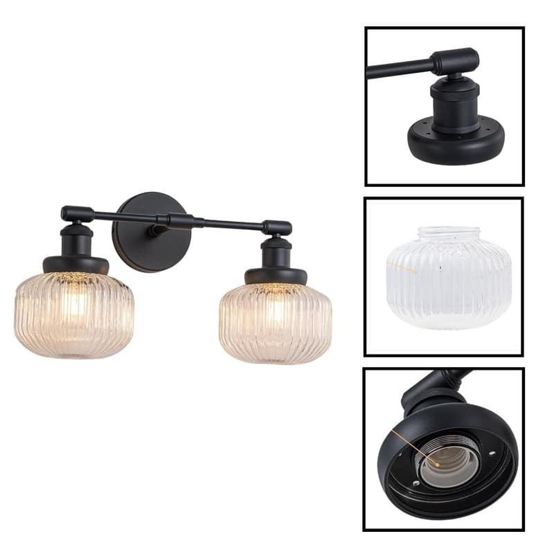 2 Light bulb lights black wall sconce glass, metal wall lights