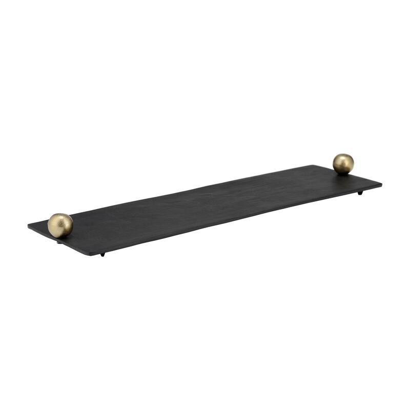 Sagebrook Home Modern Glam Metal Set Of 2 Large Flat Tray With Gold Knob Handles, - 24.0" x 7.0" x 2.0"