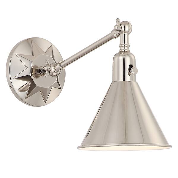 slide 2 of 4, Morgan 1 Light Polished Nickel Wall Mount - 7'' W x 11'' H x 17'' D 7'' W x 11'' H x 17'' D