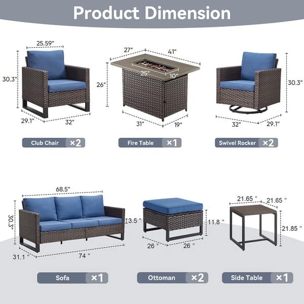 dimension image slide 22 of 24, Gymojoy Outdoor Fire Pit Conversation Set, Patio Furniture with Cushions