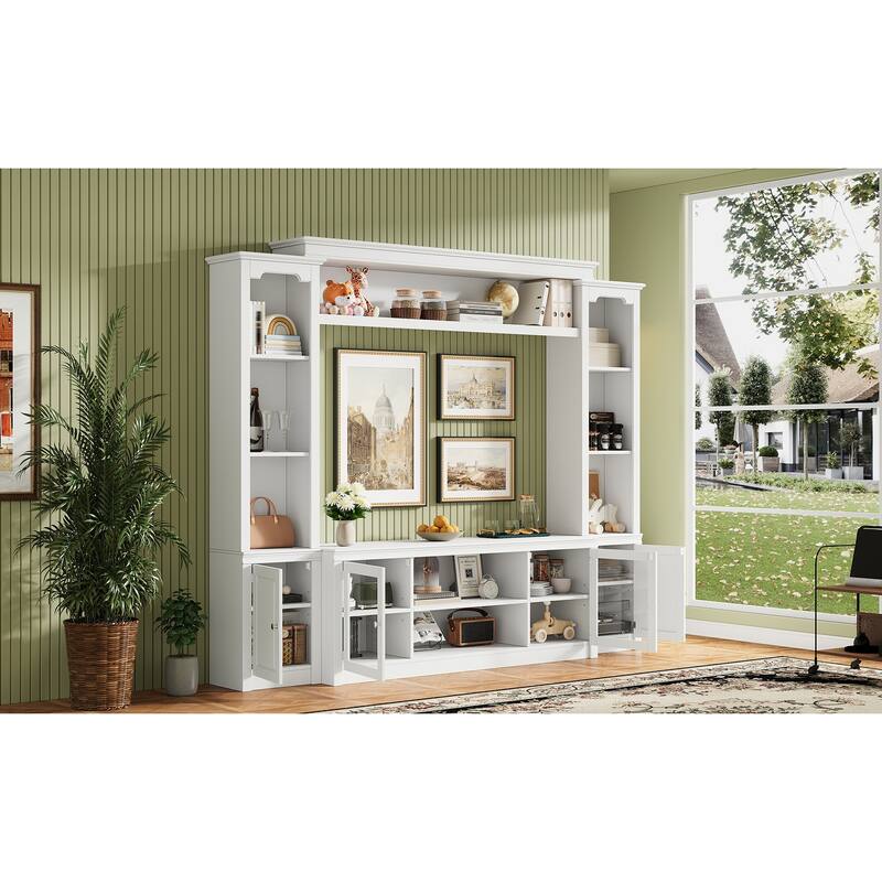 Wall Unit TV Stand with Bookshelves for TVs up to 65", Wood TV Console Table Media Entertainment Center with Storage Cabinet