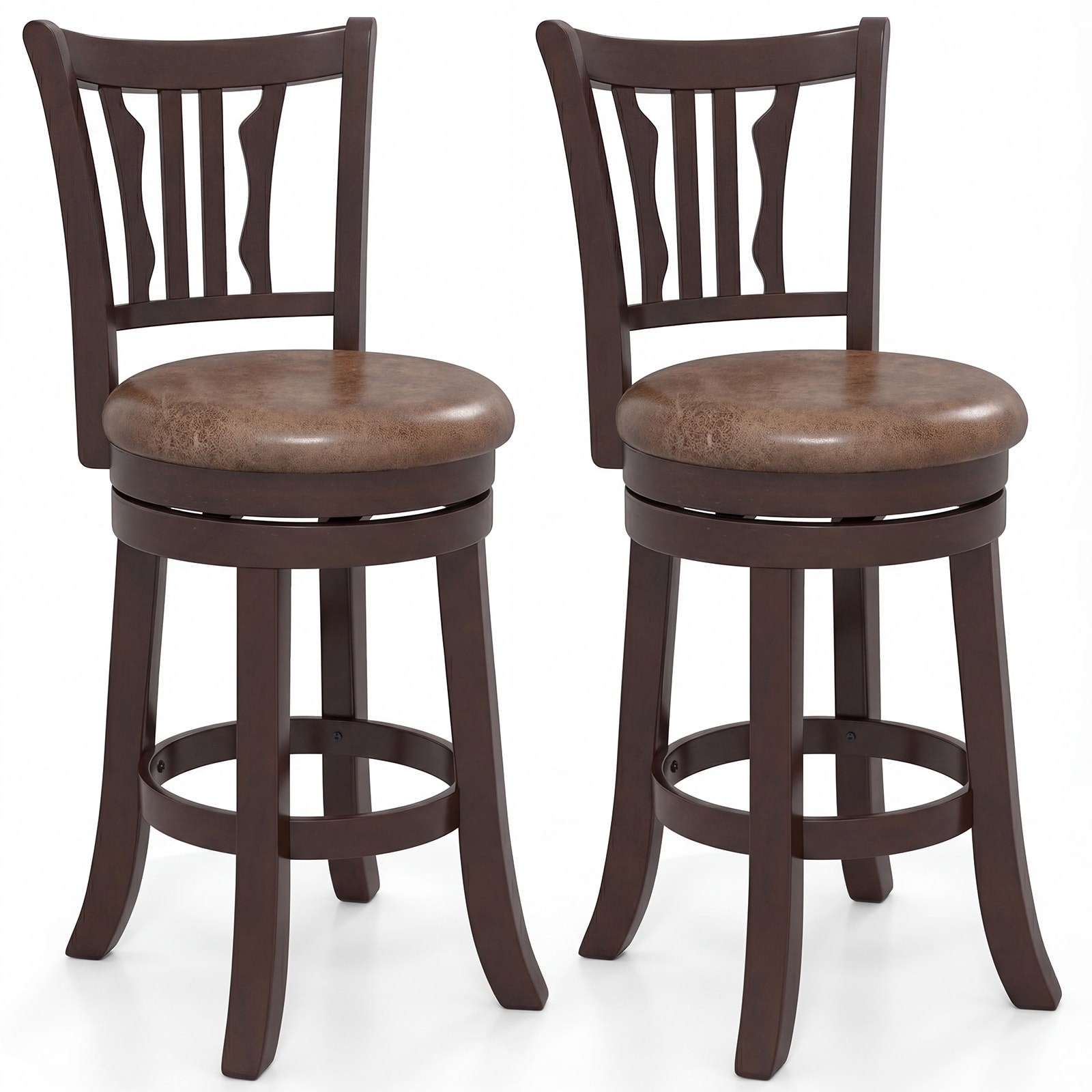 Gymax 26'' Counter Height Swivel Bar Stools Set of 2 w/Back & Faux