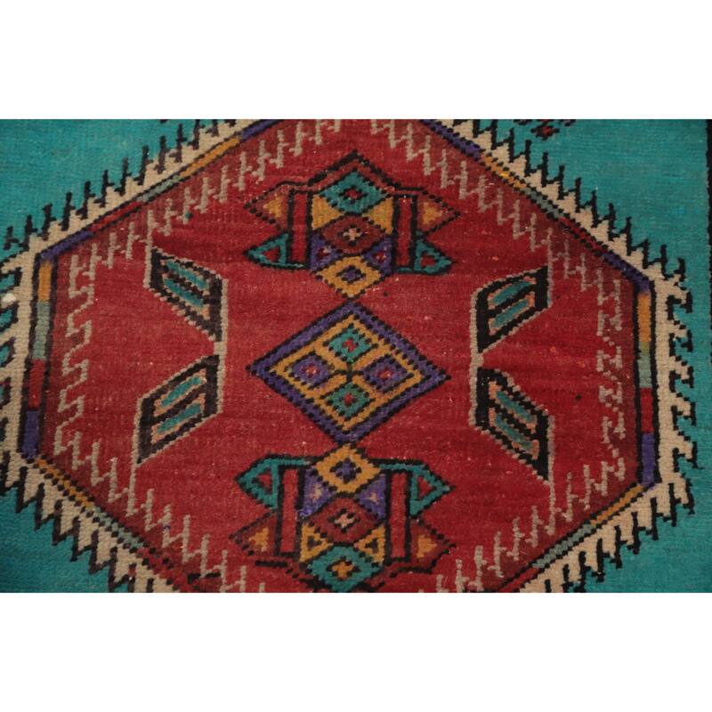 Hand Knotted Oriental 100% Wool Carpet Traditional Tribal Navy Blue & Blues Ardebil Runner Rug - 13' 9'' X 3' 6''