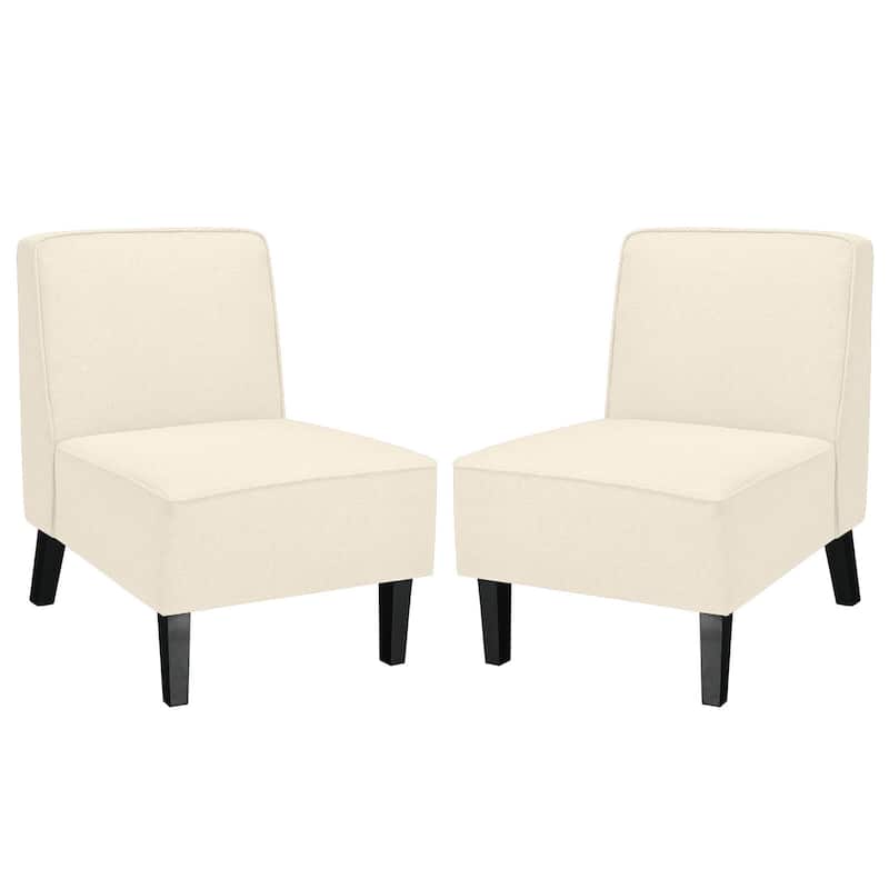 Gymax Set of 2 Armless Accent Chair Fabric Single Sofa w/ Rubber Wood