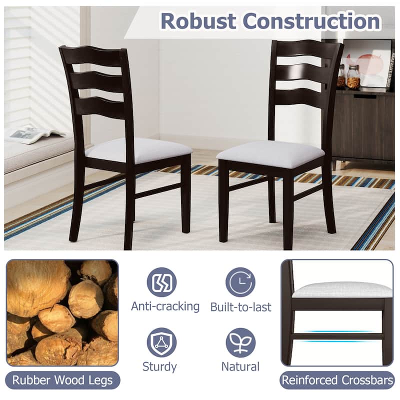 Gymax Dining Chairs Set of 4 Fabric Rubber Wood Legs Padded Seat Wavy