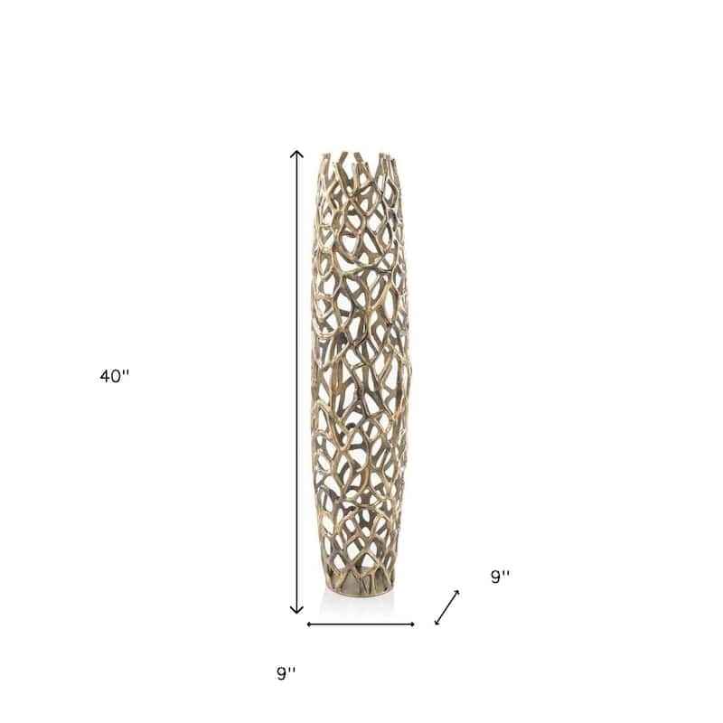 HomeRoots 47" Aluminum Gold Twigs Cylinder Floor Vase