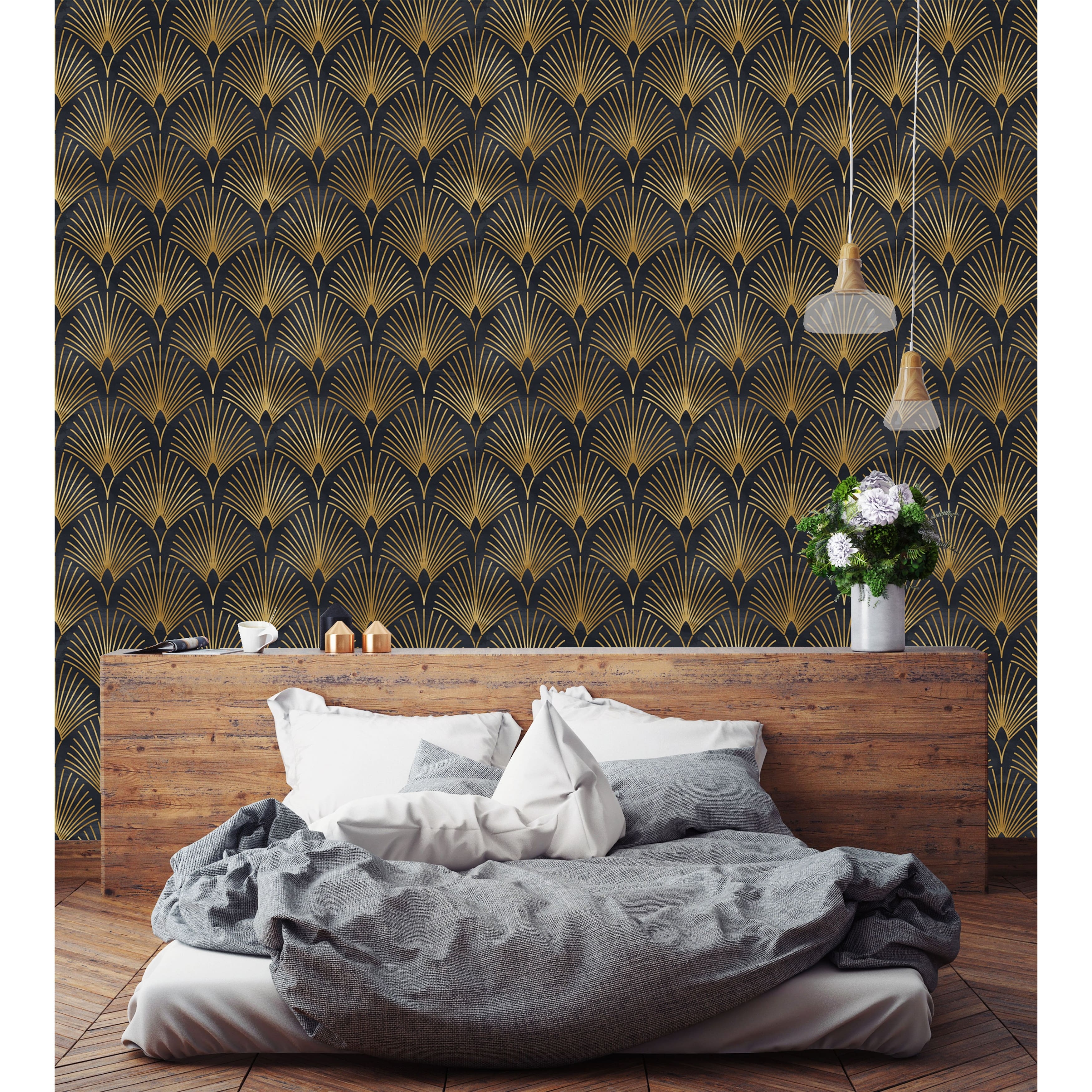 Dark Art Deco Peel and Stick Wallpaper - Bed Bath & Beyond - 32617006