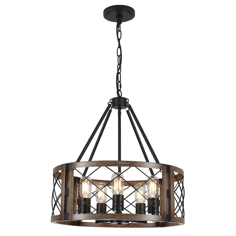5-Light Rustic Drum Chandelier for Living Room Kitchen with No Bulbs Included