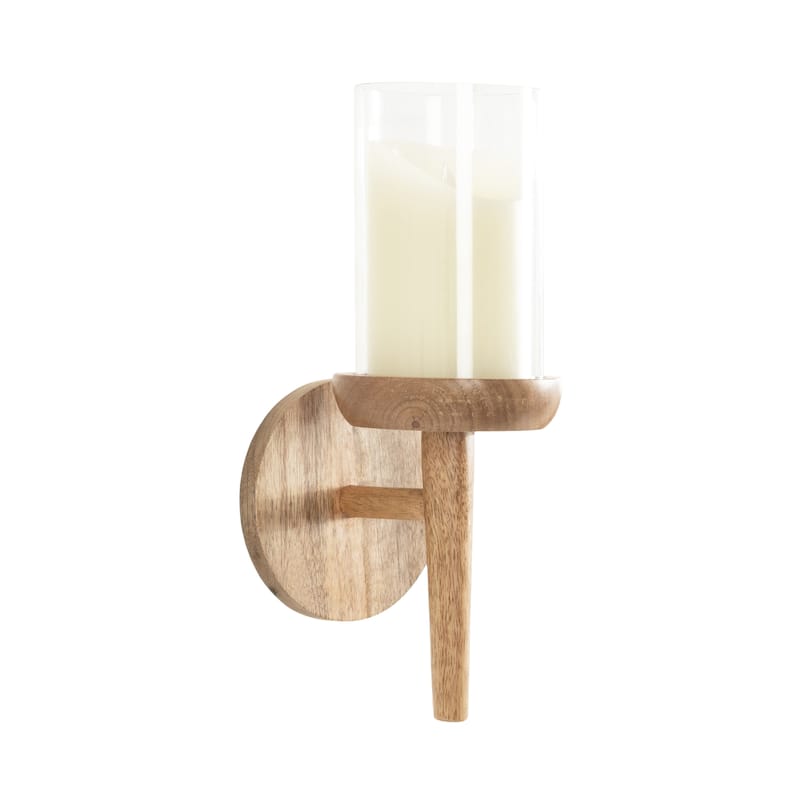 Kate and Laurel Shae Wood and Glass Wall Sconce - 5x5x13 - Natural