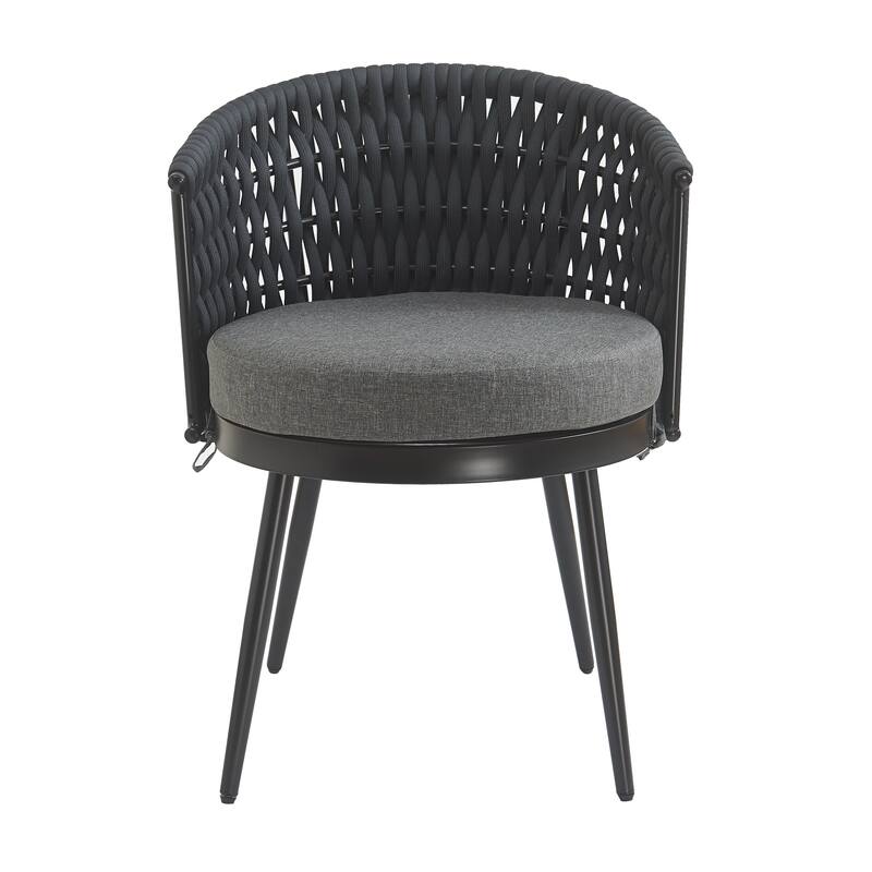 Roomfitters Metal Patio Dining Chairs with Rope Weave and Weather-Resistant Cushions for Garden Use, Set of 2