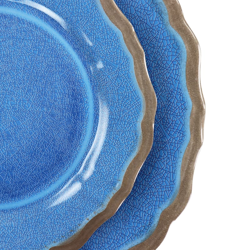 12 Piece Crackle Melamine Dinnerware Set in Azure