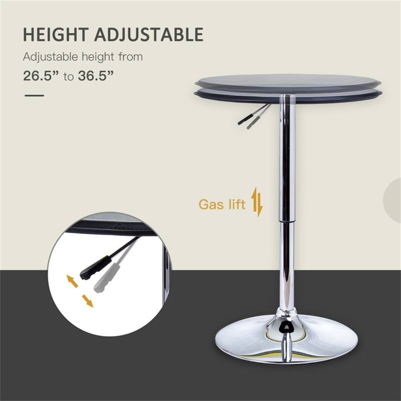 Modern Black Faux Leather Swivel Pub Table with Height Adjustable Hydraulic Lift and Steel Base - 25"Dia x 26.5"- 36.5"H