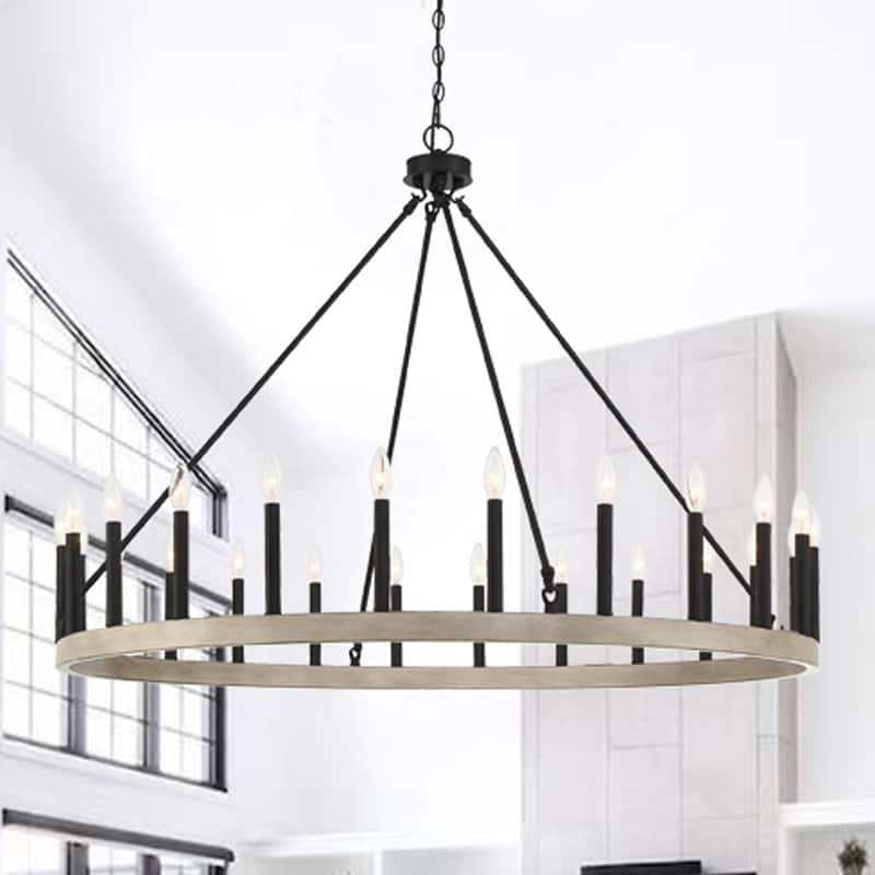 Acroma 24 Light Modern Farmhouse Wagon Wheel Chandelier-UL Certified - N/A - Driftwood